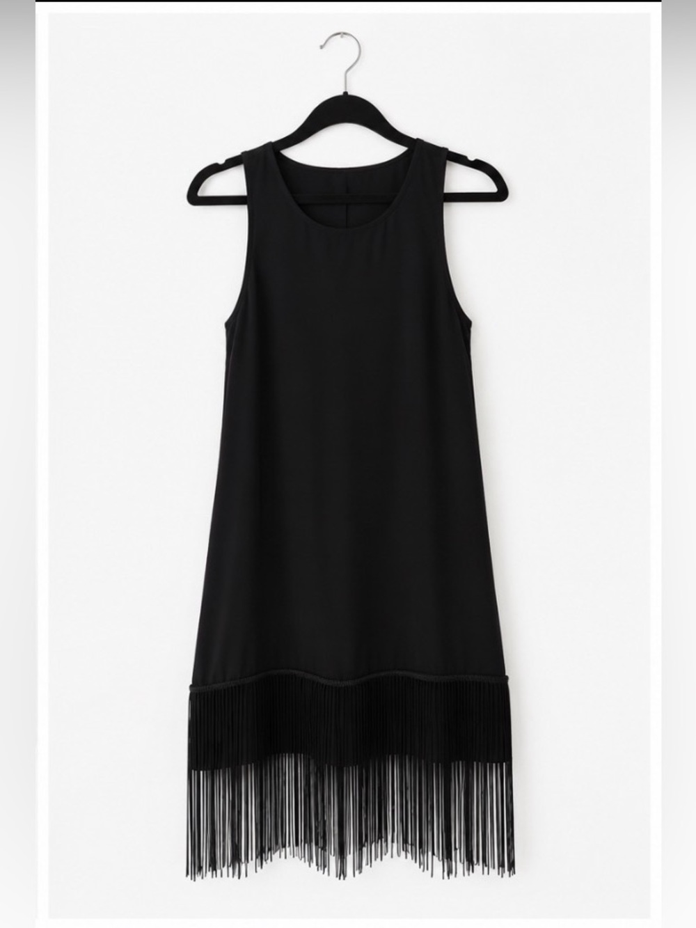 Leith Black Sleeveless Fringe Hem Dress